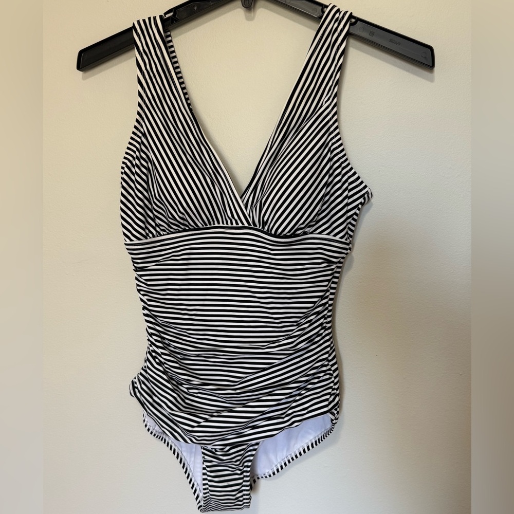 Black and White Striped One Piece Swimsuit